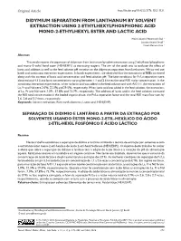 Didymium Separation from Lanthanum by Solvent Extraction Using 2-Ethylhexylphosphonic Acid Mono-2-Ethylhexyl Ester and Lactic Acid