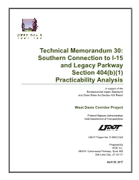 Southern Connection to I-15 and Legacy Parkway Section 404(B)(1) Practicability Analysis