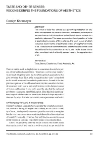 Taste and Other Senses: Reconsidering the Foundations of Aesthetics