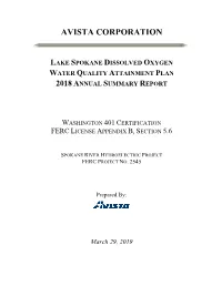 Lake Spokane Dissolved Oxygen Water Quality Attainment Plan 2018 Annual Summary Report