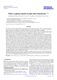 Relics in Galaxy Clusters at High Radio Frequencies?,?? M