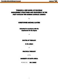 Towards a New Model of Diocesan Management Structures and Proficiency in the Post-Vatican Two Roman Catholic Church