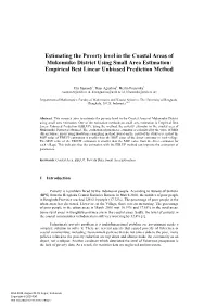 Estimating the Poverty Level in the Coastal Areas of Mukomuko District Using Small Area Estimation: Empirical Best Linear Unbiased Prediction Method
