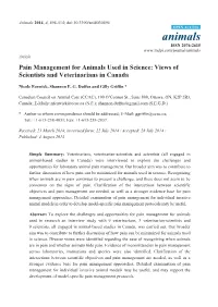 Pain Management for Animals Used in Science: Views of Scientists and Veterinarians in Canada