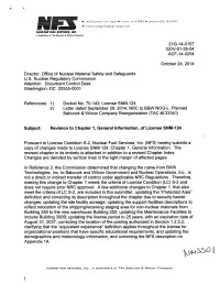 Revision to Chapter 1, General Information, of License SNM-124