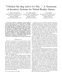 A Taxonomy of Inventory Systems for Virtual Reality Games