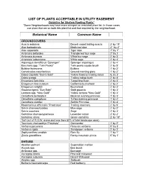 LIST of PLANTS ACCEPTABLE in UTILITY EASEMENT Guideline for Shallow Rooting Plants* *Some Neighborhoods May Have More Stringent Or Restricted Plant List