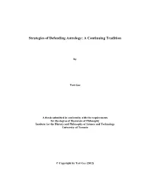 Strategies of Defending Astrology: a Continuing Tradition
