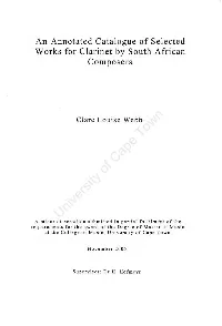 An Annotated Catalogue of Selected Works for Clarinet by South African Composers