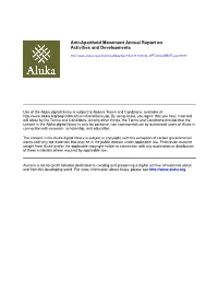Anti-Apartheid Movement Annual Report on Activities and Developments