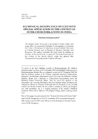 Ecumenical Significance of Cceo with Special Application in the Context of Inter-Church Relations in India