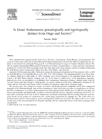 Is Great Andamanese Genealogically and Typologically Distinct from Onge and Jarawa? Q