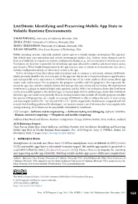 Livedroid: Identifying and Preserving Mobile App State in Volatile Runtime Environments