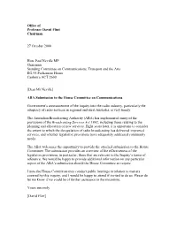 Office of Professor David Flint Chairman 27 October 2000 Hon