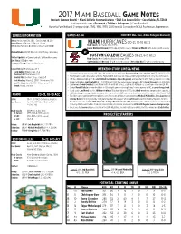 2017 Miami Baseball Game Notes