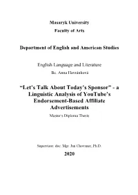 A Linguistic Analysis of Youtube's Endorsement-Based Affiliate