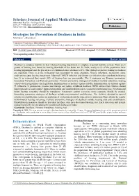 Strategies for Prevention of Deafness in India Rabindran1*, Shasidaran2