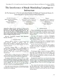 The Interference of Batak Mandailing Language to Indonesian
