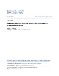 Analysis of Synthetic Opioids in Postmortem Blood, Vitreous Humor, and Brain Tissue