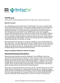 HADHB Gene Hydroxyacyl-Coa Dehydrogenase Trifunctional Multienzyme Complex Subunit Beta
