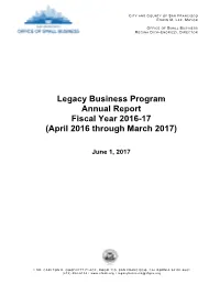 Legacy Business Program Annual Report Fiscal Year 2016-17 (April 2016 Through March 2017)