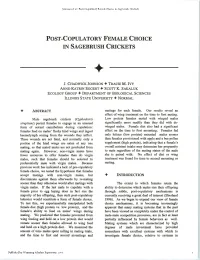 Post-Copulatory Female Choice in Sagebrush Crickets