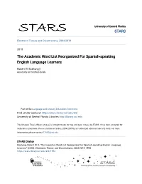 The Academic Word List Reorganized for Spanish-Speaking English Language Learners