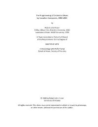 The Programming of Orchestral Music by Canadian Composers, 1980-2005
