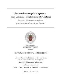Bourbaki-Complete Spaces and Samuel Realcompactification