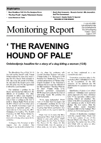 Monitoring Report August 23 1997 ‘ the RAVENING HOUND of PALE’ Oslobodjenje Headline for a Story of a Dog Biting a Woman (13/8)