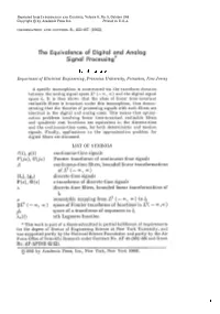 The Equivalence of Digital and Analog Signal Processing *