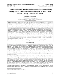 Traces of Ideology and Fictional Scenarios in Translating the Qurān: a Critical Discourse Analysis of Nine Cases Across Twenty Versions in English