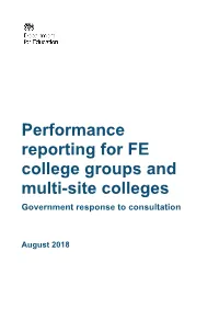 Performance Reporting for FE College Groups and Multi-Site Colleges Government Response to Consultation