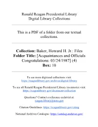 Collection: Baker, Howard H. Jr.: Files Folder Title: [Acquaintances and Officials Congratulations: 03/24/1987] (4) Box: 10