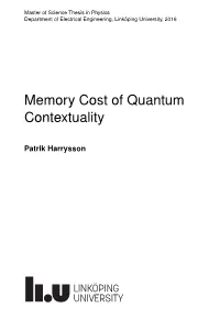 Memory Cost of Quantum Contextuality