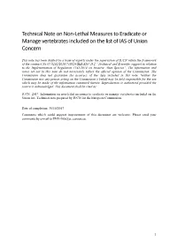 Technical Note on Non-Lethal Measures to Eradicate Or Manage Vertebrates Included on the List of IAS of Union Concern
