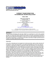 Current Transformations in Norwegian Higher Education