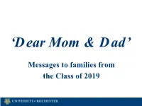 Messages to Families from the Class of 2019