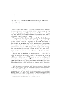 2 Van Der Tuuk's Collection of Batak Manuscripts in Leiden University Library