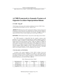 A CMB Framework to Semantic Features of Opposite-Localizer-Superposition-Idioms