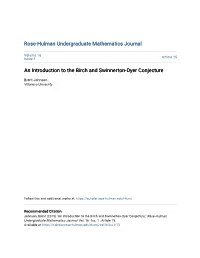 An Introduction to the Birch and Swinnerton-Dyer Conjecture