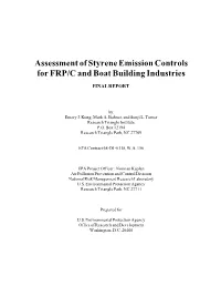 Assessment of Styrene Emission Controls for FRP/C