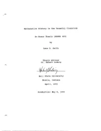 Mathematics History in the Geometry Classroom an Honor Thesis