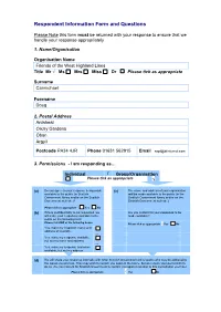 Respondent Information Form and Questions