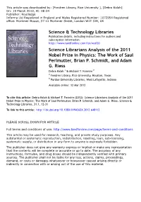 Science Librarians Analysis of the 2011 Nobel Prize in Physics: the Work of Saul Perlmutter, Brian P