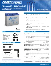 PSH-12180FR 12 Volt 21.0 AH