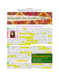 1 Lecture Notes Jhumpa Lahiri (Born 1967) • “Once in a Lifetime” (2006