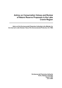 Advice on Conservation Values and Review of Nature Reserve Proposals in the Lake Cronin Region