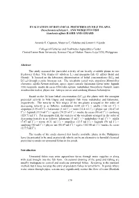 EVALUATION of BOTANICAL PISCICIDES on NILE TILAPIA Oreochromis Niloticus L