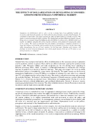 The Effect of Dollarization on Developing Economies: Lessons from Somalia's Informal Market